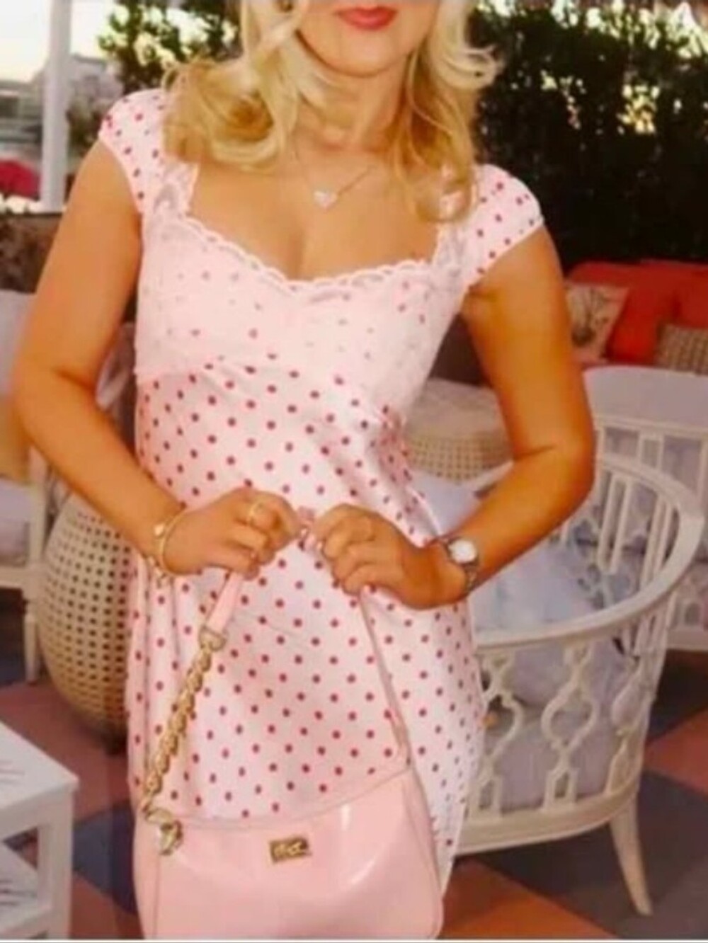 Thirty Thirty Pink Satin Red Polka Dot Midi Dress